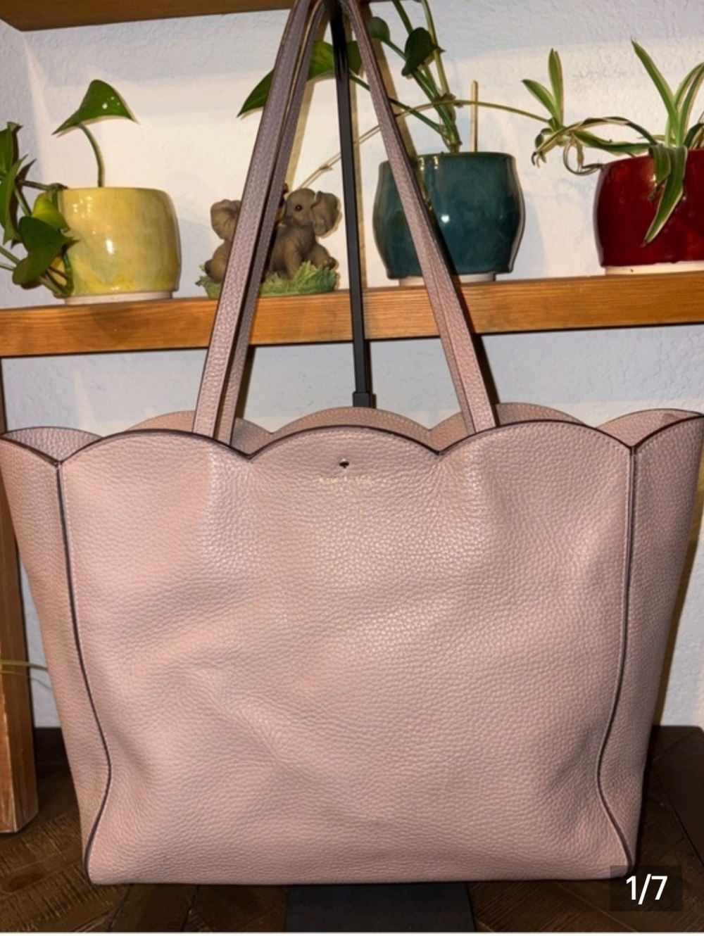 Kate Spade Blush Pink Scallop Trim Pebbled Leather Tote